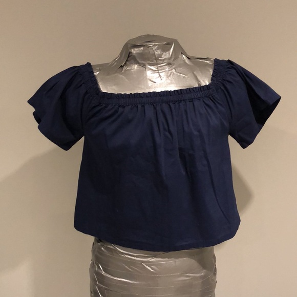 FOREVER 21 Off Shoulder Crop Top, Dark Blue, Size S - Picture 2 of 5